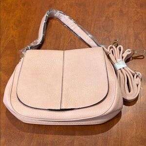Elegant Salmon Pink Faux Leather Shoulder Bag